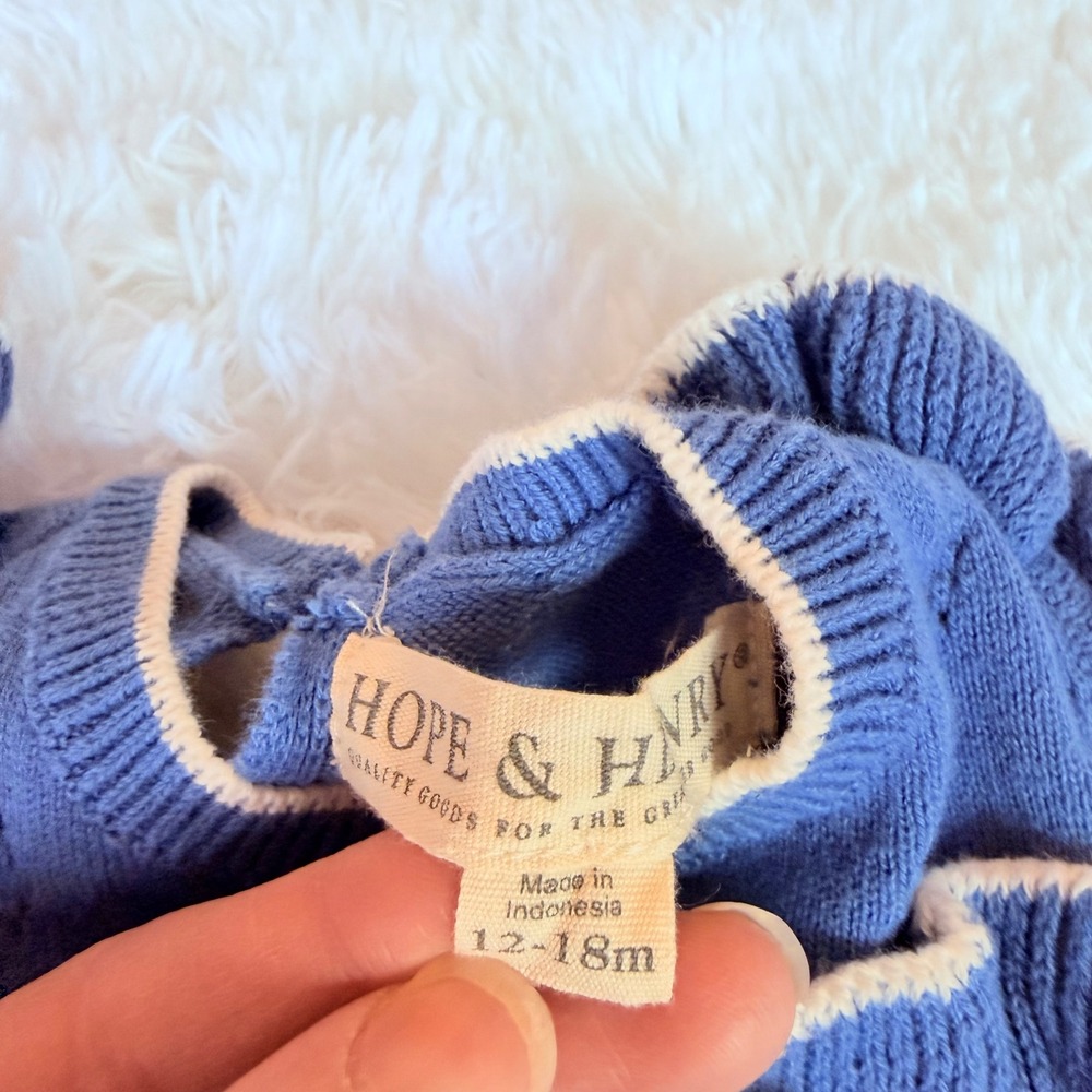 Hope & Henry Girls 12-18M Blue Organic Cotton Ruffle Knit Sweater Dress - Picture 4 of 5